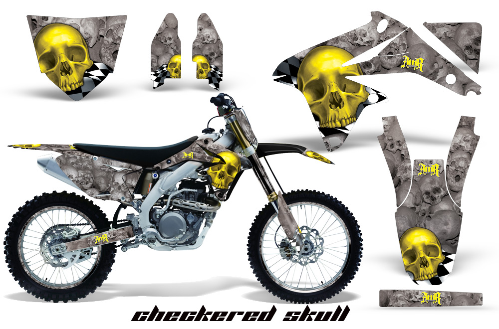 Suzuki-RMZ450 08-10 Graphics Kit CheckeredSkull Yellow NPs